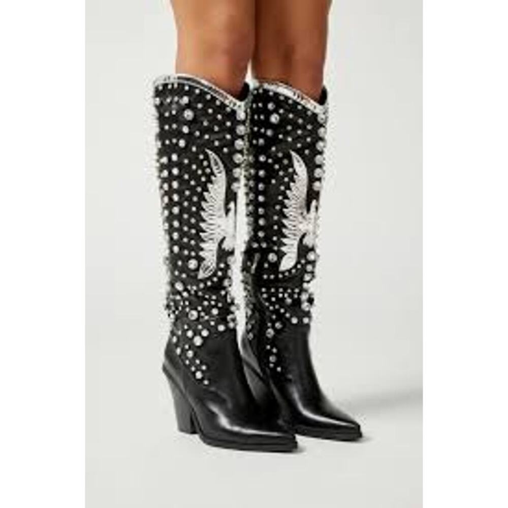 Black and White Embellished Ankle Boots
